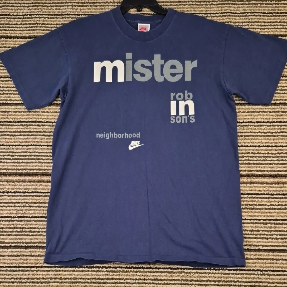 NIKE Mister Robinsons Neighborhood Navy Cotton NBA Mens Large T Shirt‎ 90s RARE